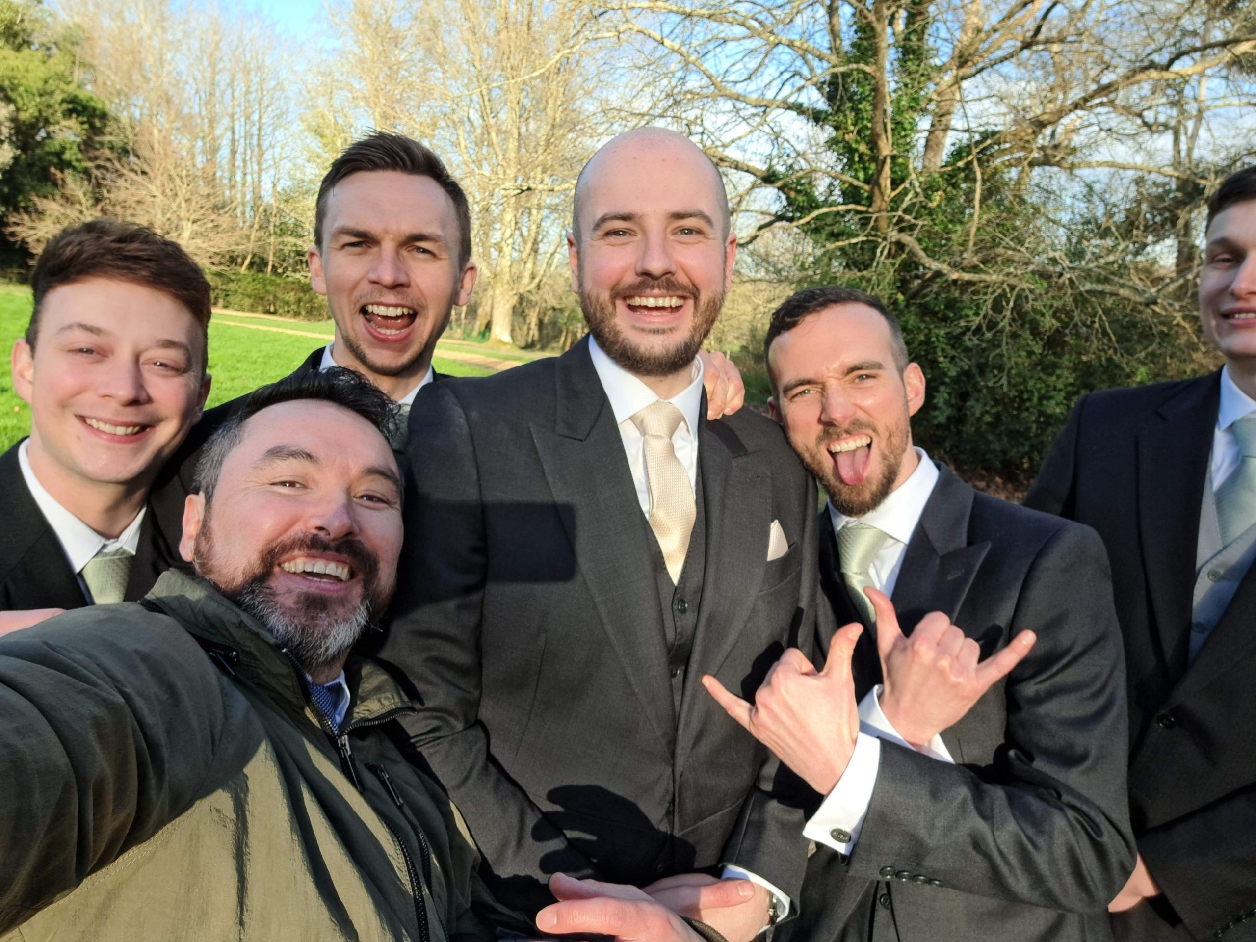 James with wedding guests